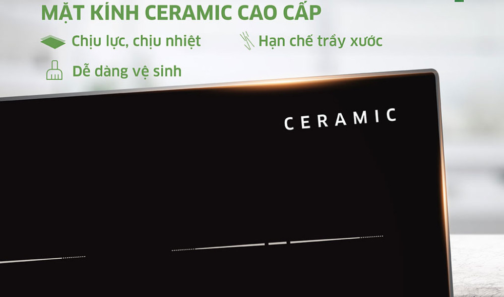Mặt kính ceramic nguyên khối cao cấp, chịu lực, chịu nhiệt tốt