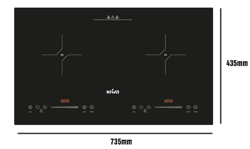 Kích thước của bếp điện từ âm 2 vùng nấu Kiwa KI-251GB