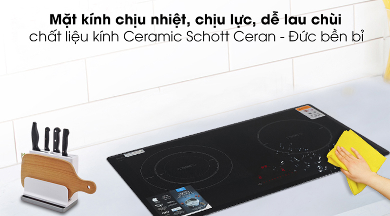 Mặt bếp được làm từ kính Ceramic chịu lực, chịu nhiệt, chống trầy xước