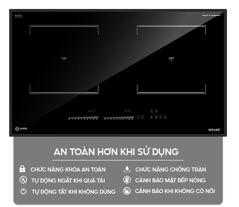 Bếp được trang bị nhiều tính năng an toàn đi kèm