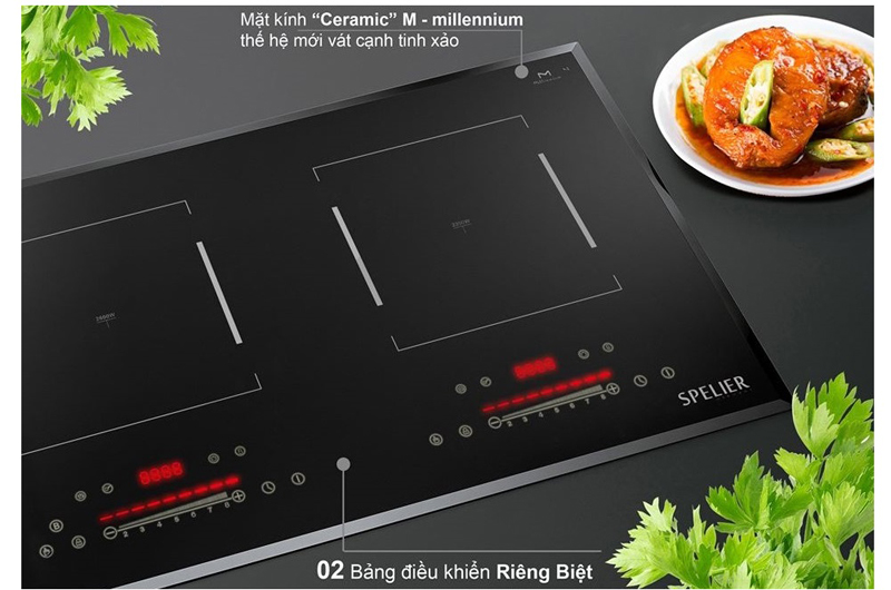 Bảng điều khiển cảm ứng trượt độc lập cho từng vùng nấu, có màn hình LED hiển thị