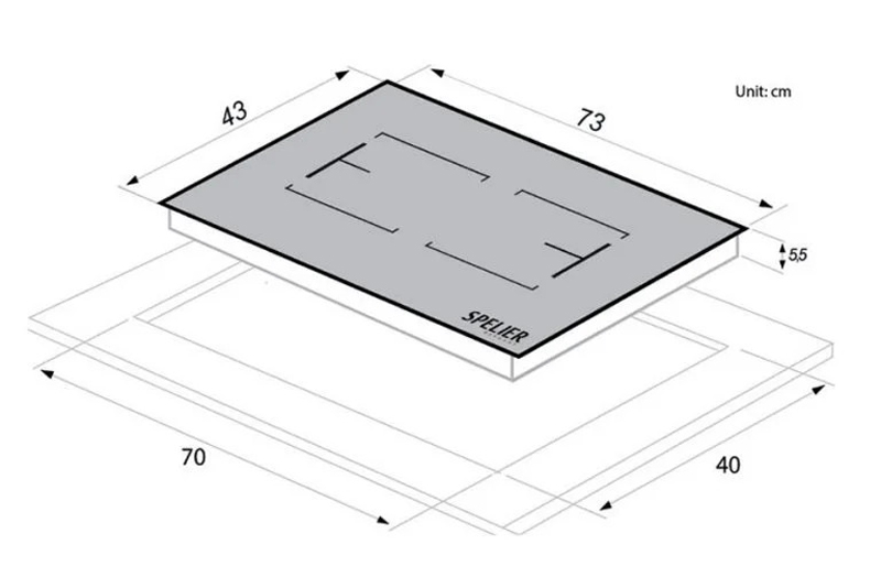 Kích thước lắp đặt của bếp điện từ đôi Spelier SPM-998 Plus