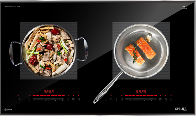 2 vùng nấu từ riêng biệt, có thể nấu nướng cùng lúc 2 món ăn tiết kiệm thời gian hiệu quả