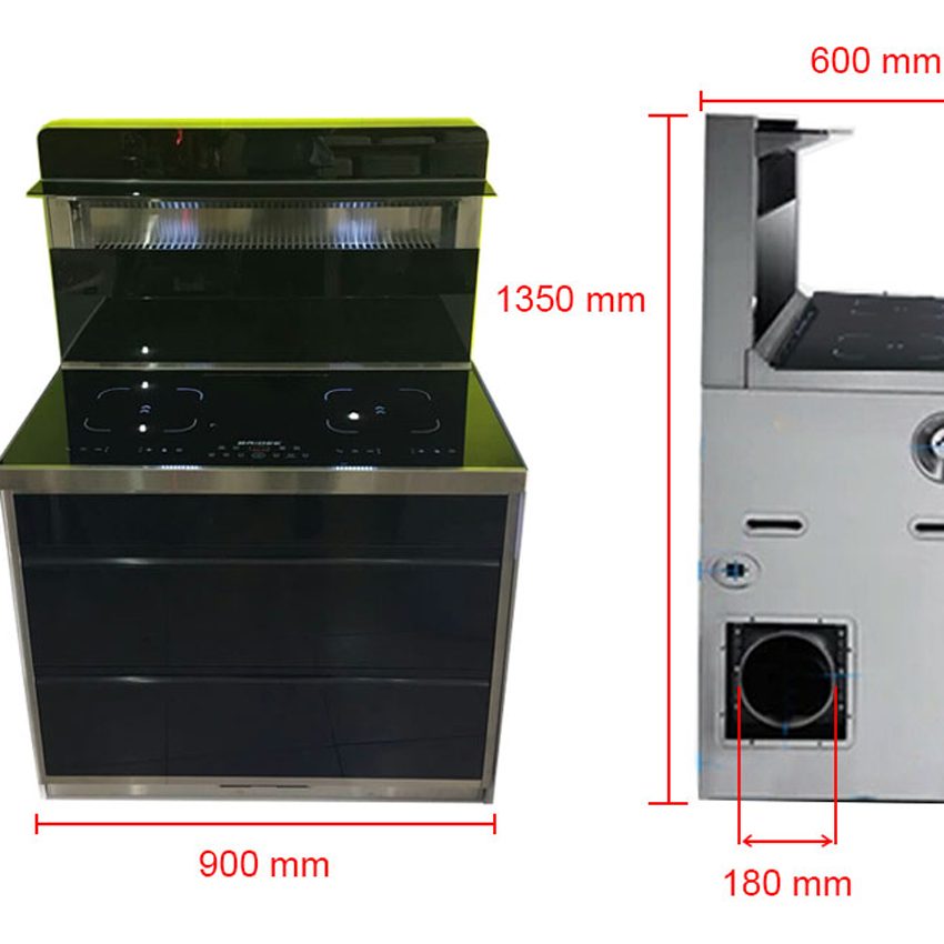 Kích thước của bếp điện từ đôi tích hợp hút mùi Baidee DA12-900