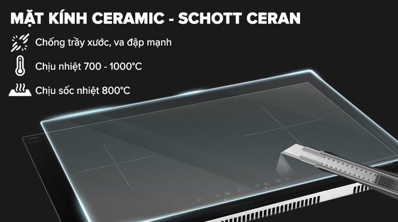 Mặt bếp làm từ kính Ceramic - Schott Ceran chịu lực, chịu nhiệt tốt