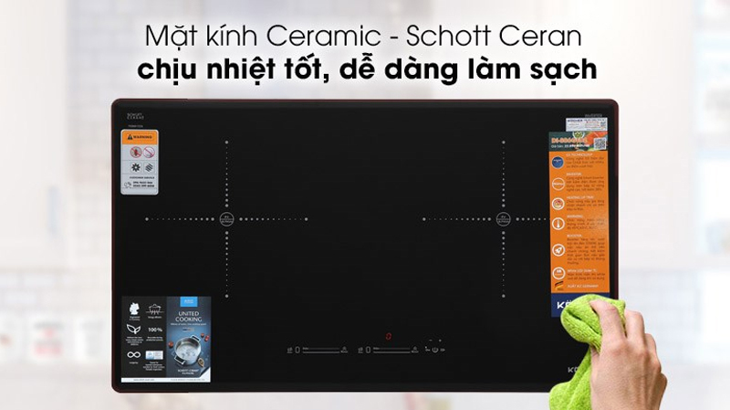 Mặt bếp được làm từ chất liệu kính Ceramic chịu lực và chịu nhiệt tốt