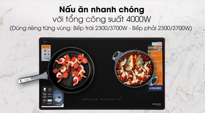 2 bếp với tổng công suất 7400W, nấu ăn nhanh chóng