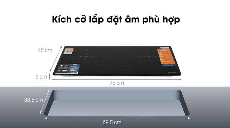 Kích thước lắp đặt của bếp điện từ đôi Kocher DI-806GE02