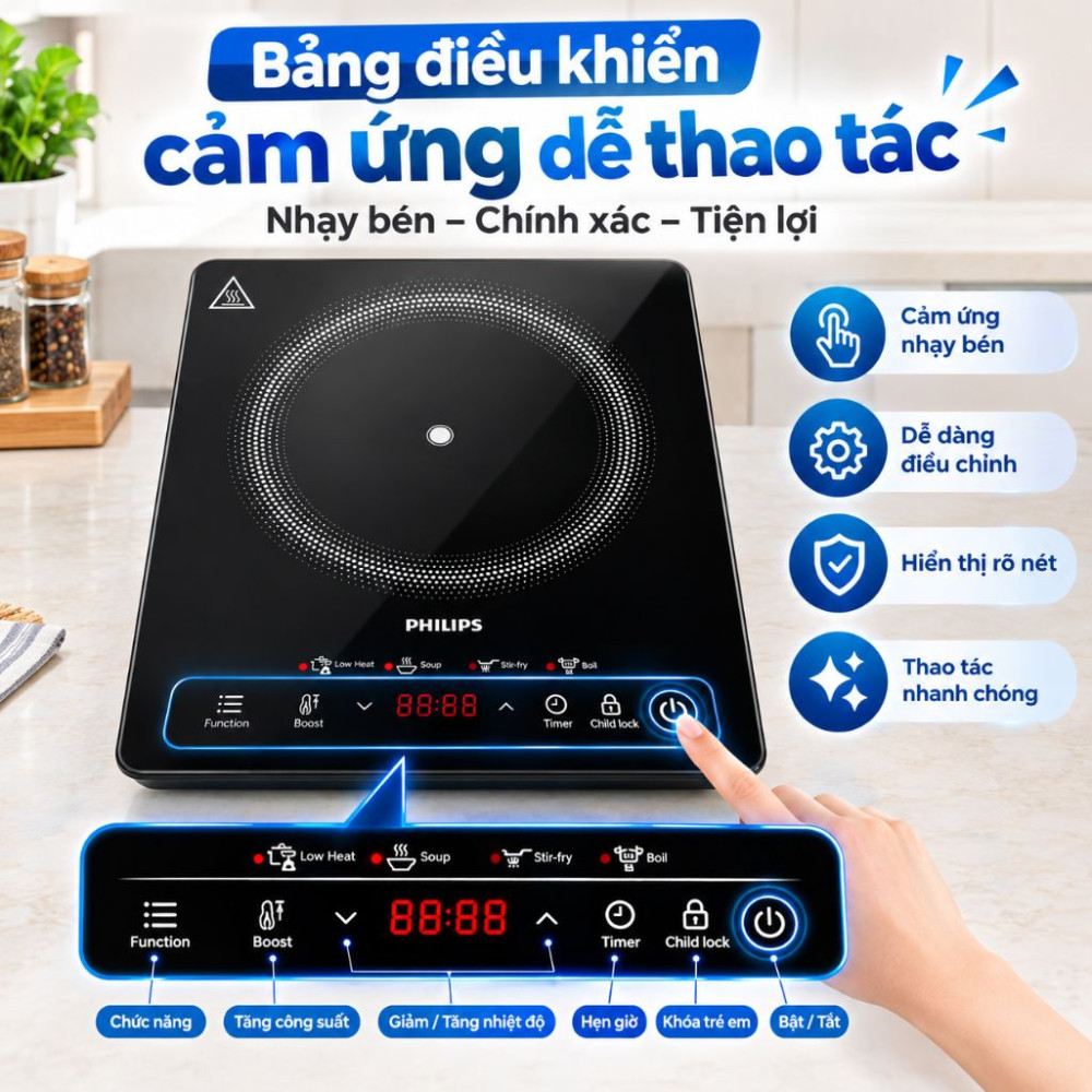 Bếp điện từ đơn Philips HD5830/90 - 2000W - Hàng chính hãng