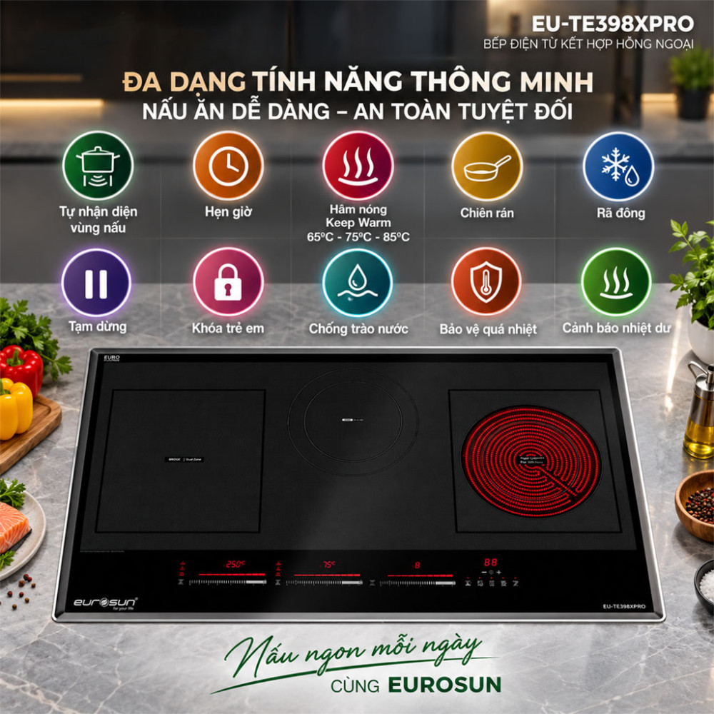 Bếp điện từ kết hợp hồng ngoại Eurosun EU-TE398XPRO - Hàng chính hãng