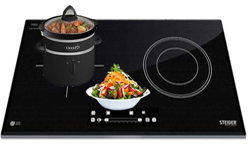 2 vùng nấu riêng biệng của bếp điện từ kết hợp hồng ngoại Steiger STG-MIX210
