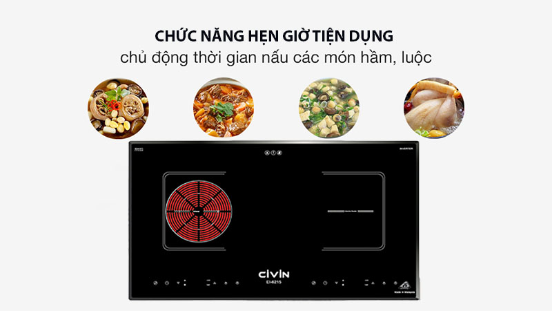 Chức năng hẹn giờ của Bếp đôi điện từ hồng ngoại Civin CV-658/EI-6215