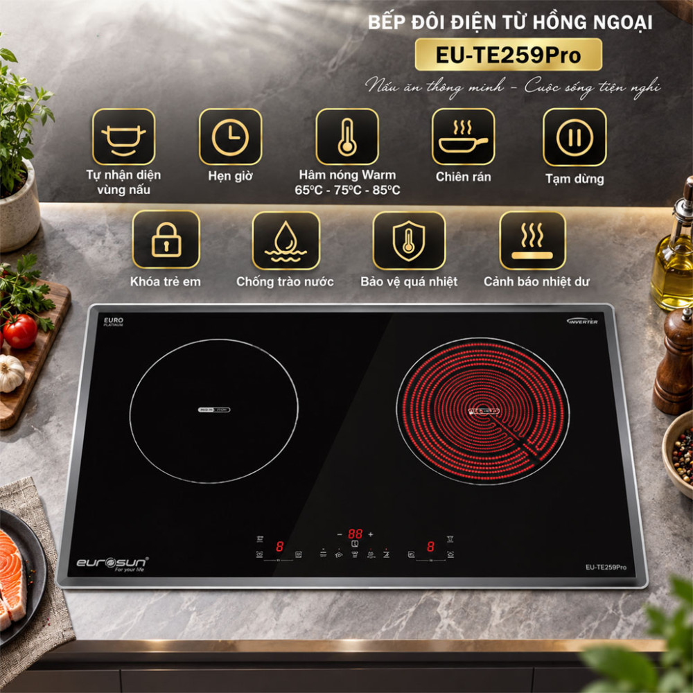 Bếp đôi điện từ hồng ngoại Eurosun EU-TE259Pro - Hàng chính hãng