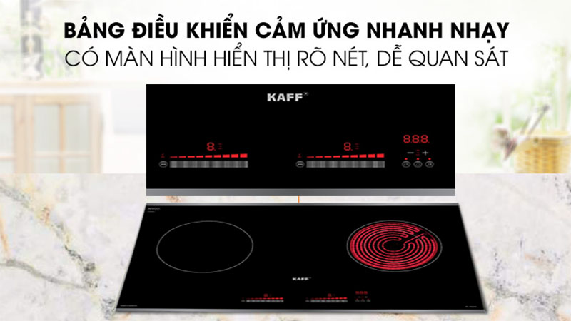 Bảng điều khiển của Bếp đôi điện từ hồng ngoại Kaff KF-IH202IC (Made in Germany)
