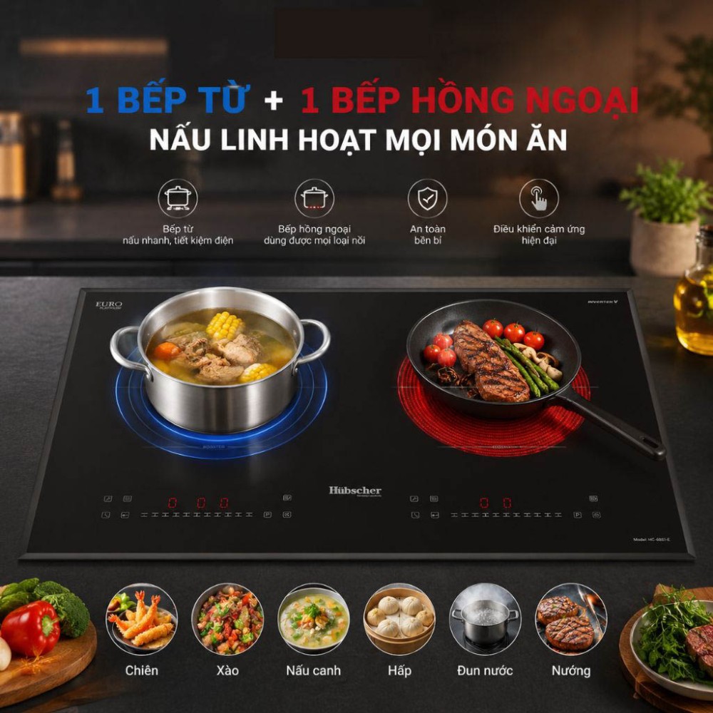 Bếp đôi hồng ngoại điện từ Hubscher IHC-6261.E - Hàng chính hãng