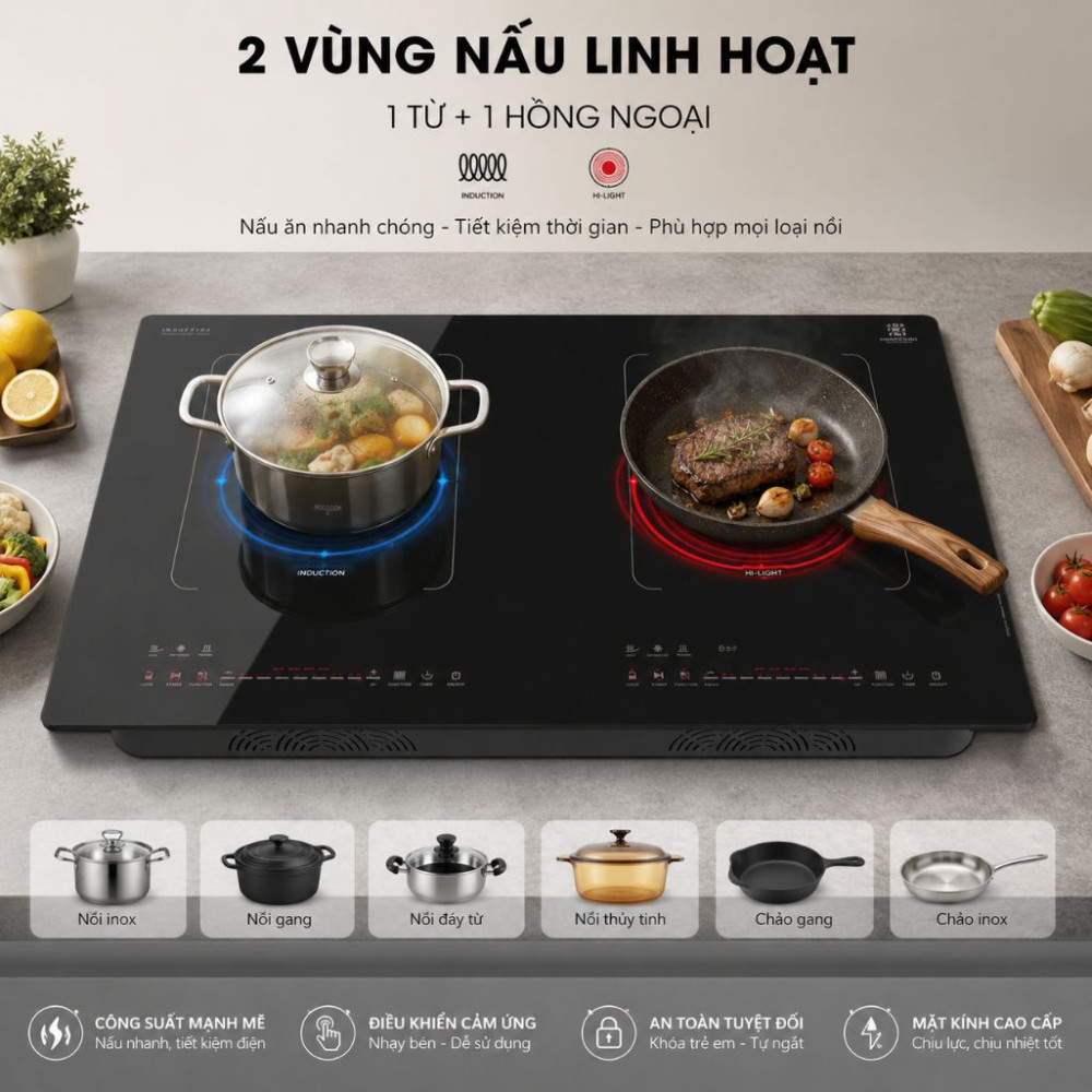 Bếp đôi hồng ngoại điện từ Hawonkoo CEH-263-IF - Hàng chính hãng