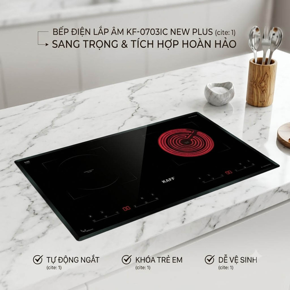Bếp đôi hồng ngoại điện từ Kaff KF-0703IC New Plus - Hàng chính hãng