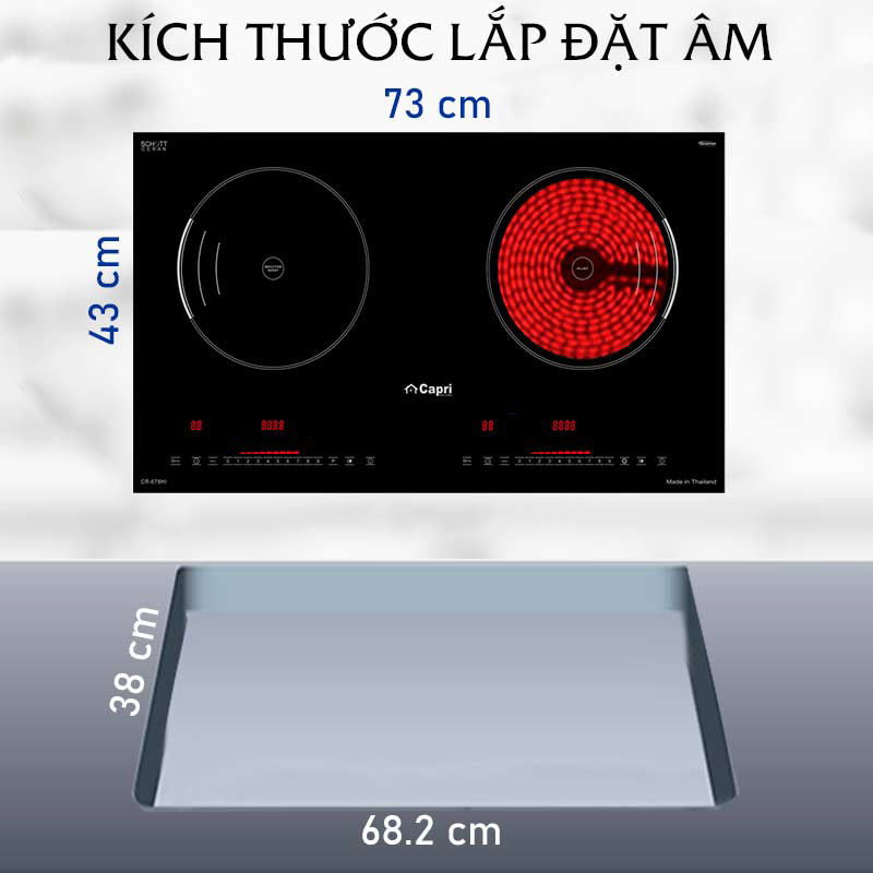 Kích thước lắp đặt của bếp đôi hồng ngoại điện từ Capri CR-678HI