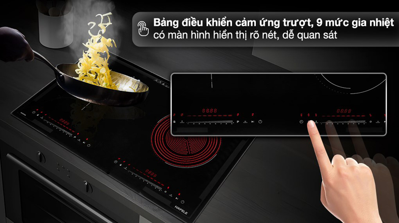 Bảng điều khiển cảm ứng độc lập cho từng vùng nấu, có màn hình LED hiển thị rõ nét