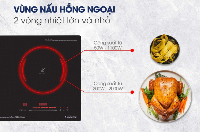 Bếp hồng ngoại có 2 vòng nhiệt lớn và nhỏ