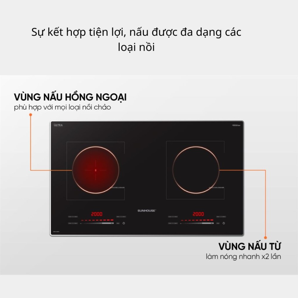 Bếp đôi hồng ngoại điện từ Sunhouse SHB82311 - Hàng chính hãng