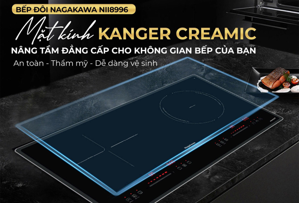 Mặt kính Ceramic sáng bóng sang trọng, dễ dàng lau chùi.