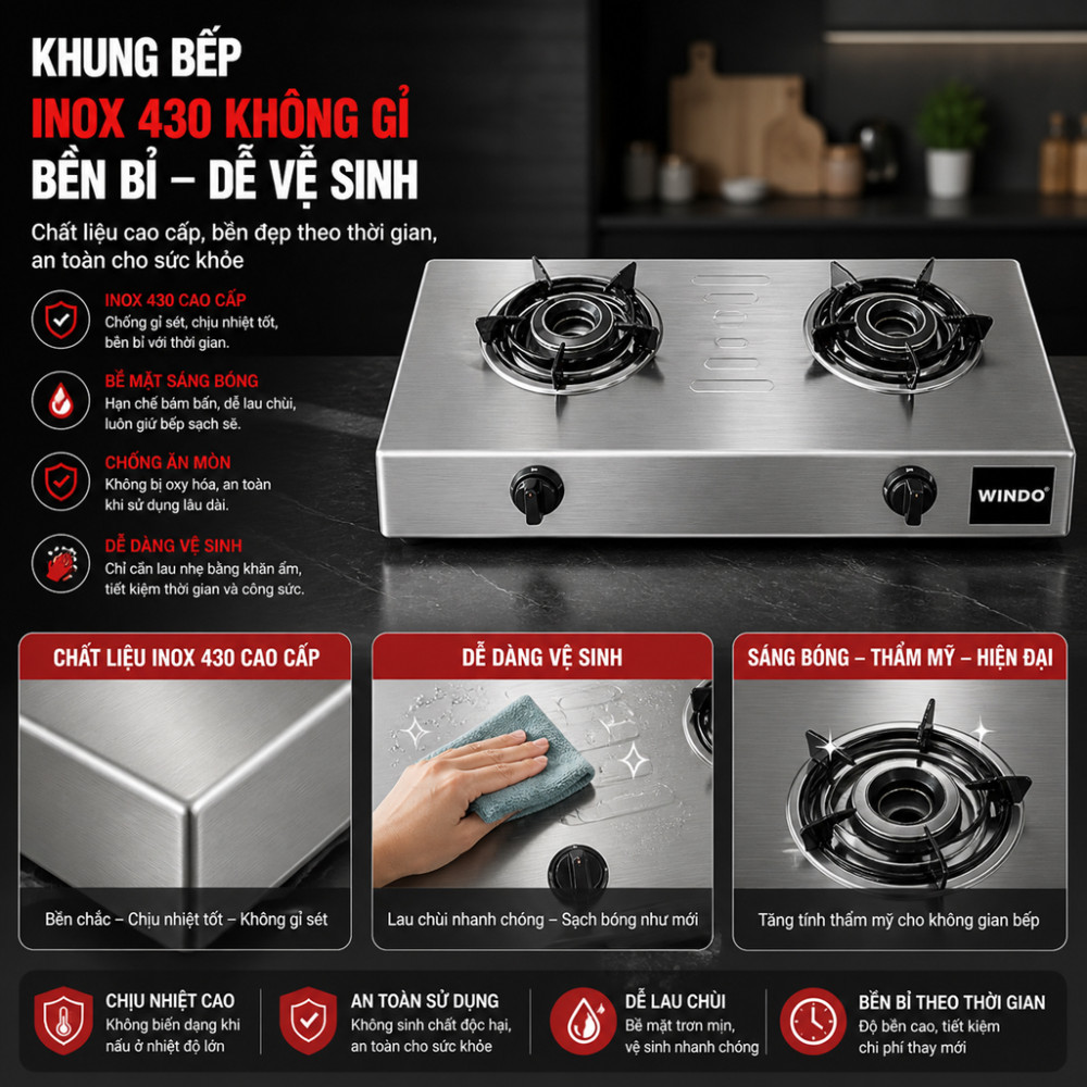 Bếp gas đôi Windo 210SI - Hàng chính hãng
