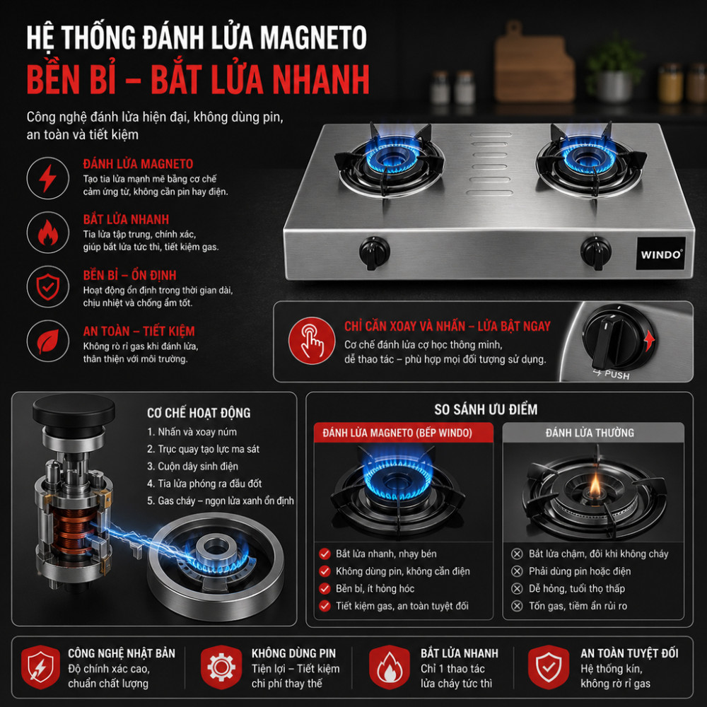 Bếp gas đôi Windo 210SI - Hàng chính hãng