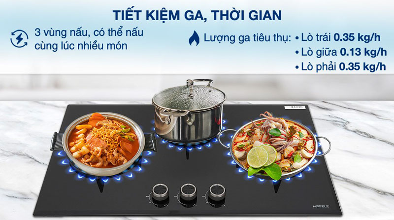 Thiết kế 3 vùng nấu giúp tiết kiệm thời gian nấu nướng