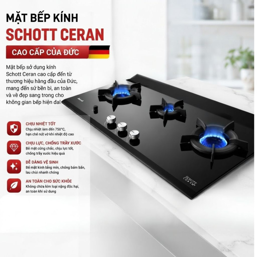 Bếp gas 3 vùng nấu Rinnai RB-3CGT-GEN - Hàng chính hãng