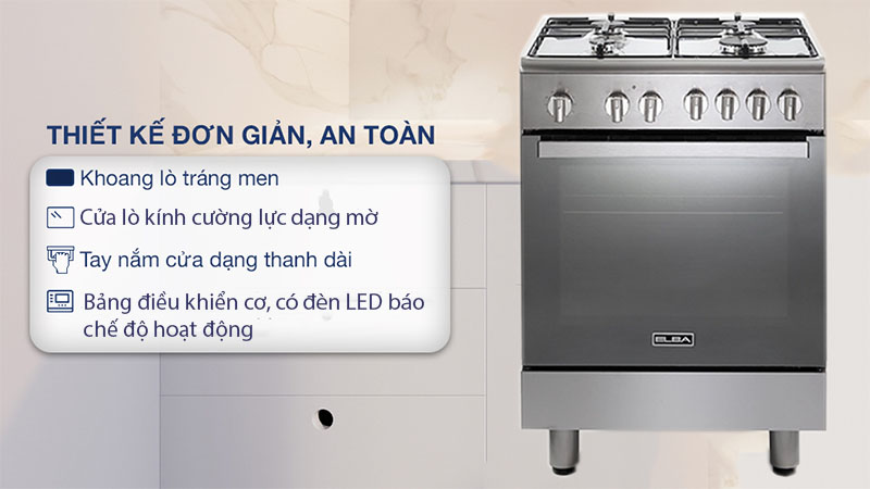 Thiết kế của Bếp gas 4 vùng nấu kết hợp lò nướng Elba CXX-664-MLVN 60cm