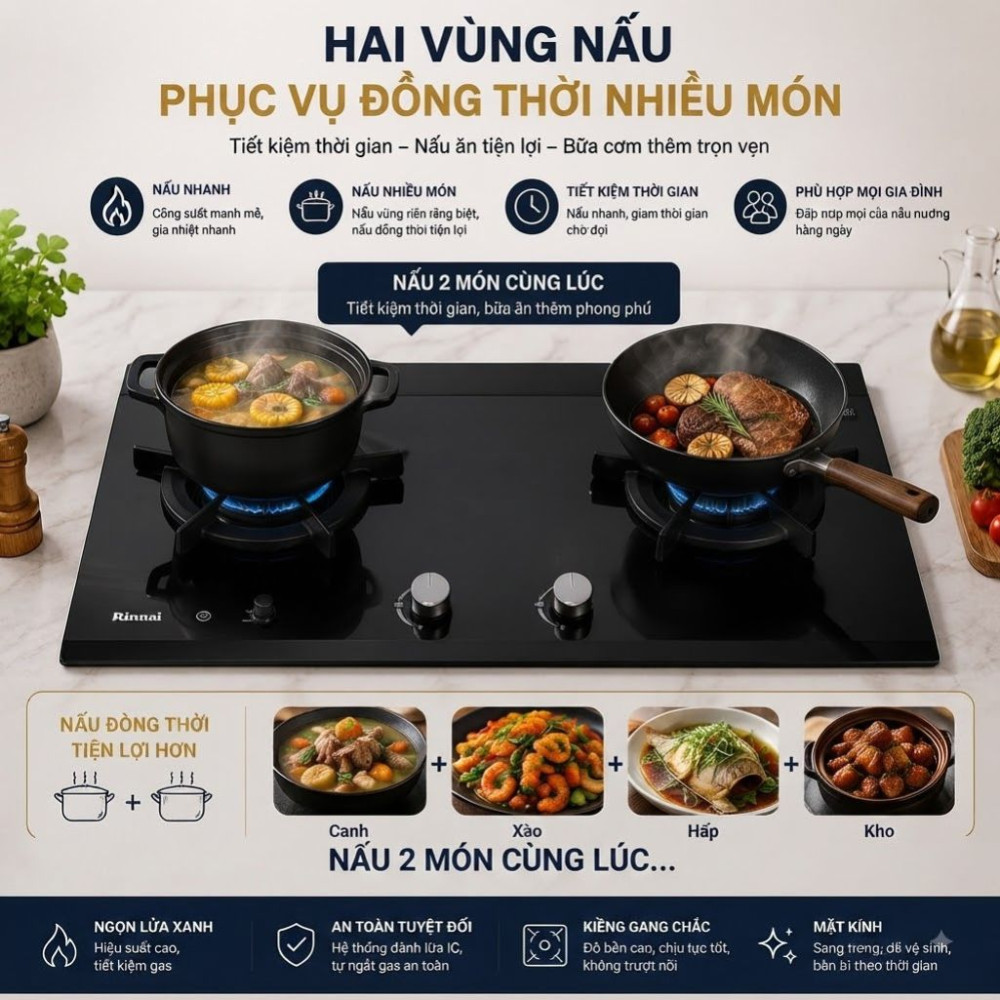 Bếp gas âm Rinnai RB-2CGT-GEN - Hàng chính hãng