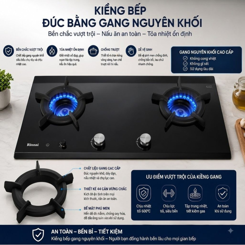 Bếp gas âm Rinnai RB-2CGT-GEN - Hàng chính hãng