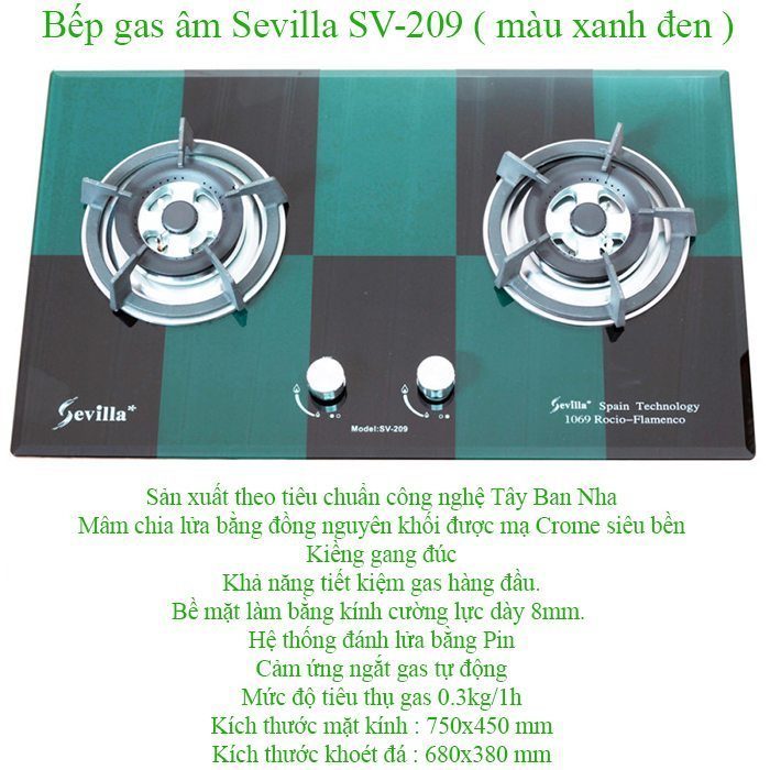 Bếp gas âm Sevilla SV-209 Xanh đen