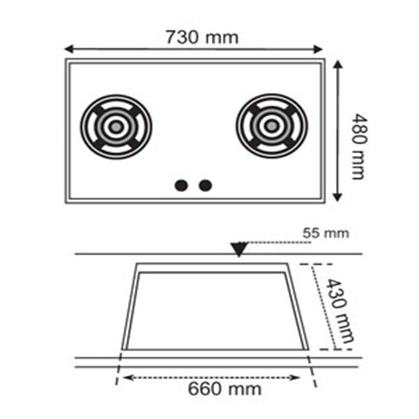 Kích thước của bếp gas âm mặt kiếng Teka GK Lux 73 2G AI AL 