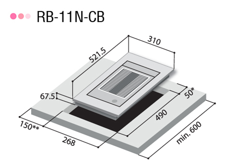 Kích thước lắp đặt của bếp gas âm rinnai rb-11n-cb