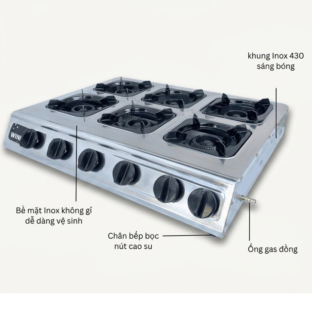 Bếp gas công nghiệp 6 lò điếu gang Windo 612 - Hàng chính hãng