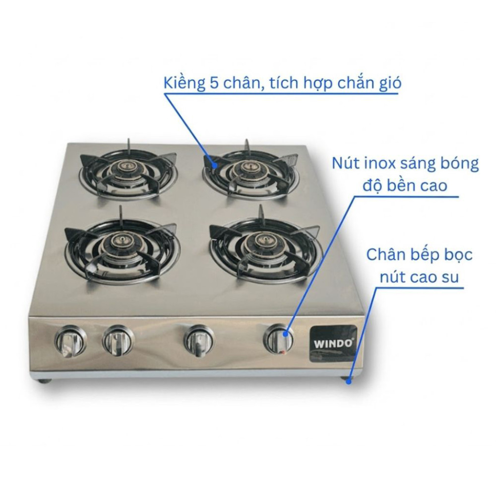 Bếp gas công nghiệp thấp áp Windo 4 lò vuông PHI 80 - Hàng chính hãng