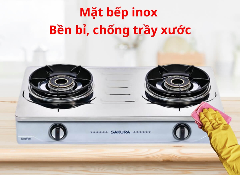 Mặt bếp bằng inox tạo độ bền cao, dễ vệ sinh