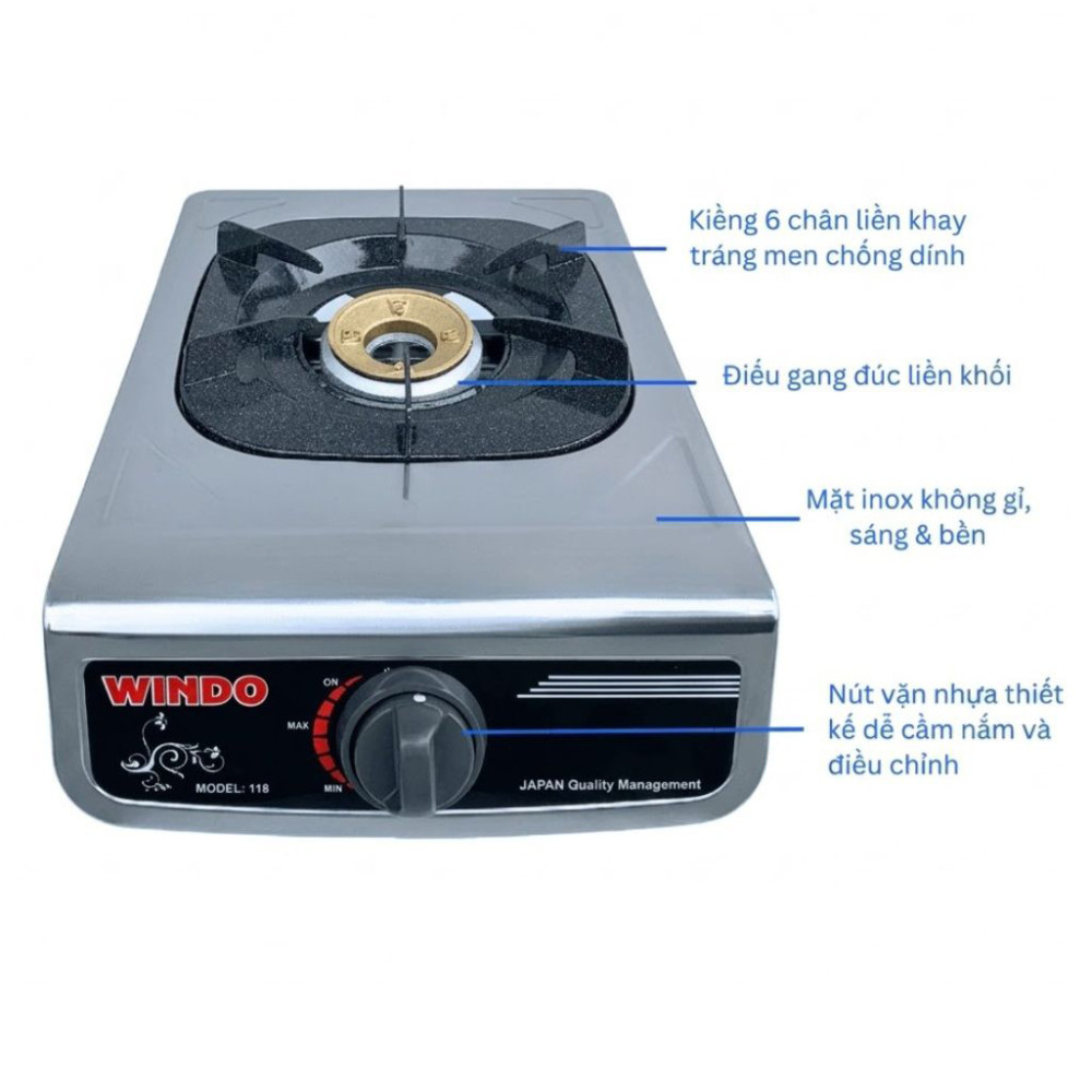 Bếp gas đơn mặt inox Windo 118GD - Hàng chính hãng