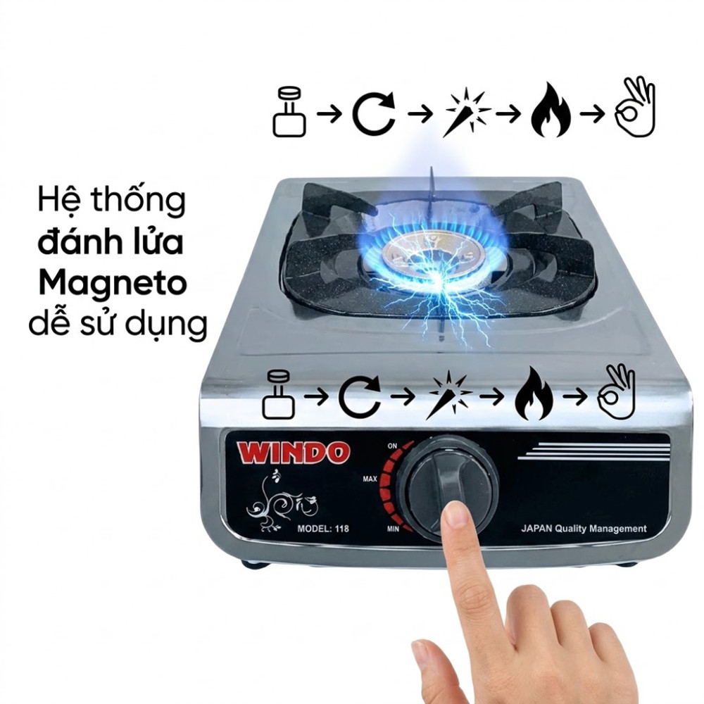 Bếp gas đơn mặt inox Windo 118GD - Hàng chính hãng