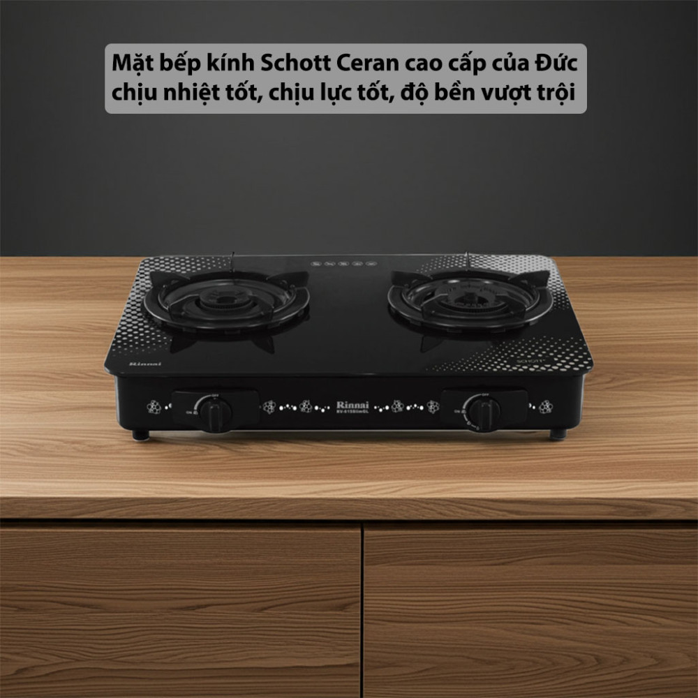 Bếp gas dương Rinnai RV-615Slim-SCH(VP) thiết kế hiện đại, mặt kính Schott Ceran sang trọng