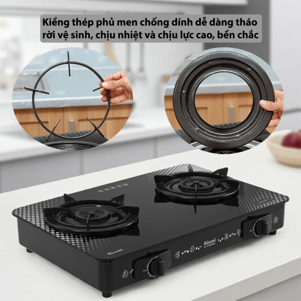 Bếp gas dương Rinnai RV-615Slim-SCH(VP) Kiềng thép bền bỉ, chắc chắn, an toàn