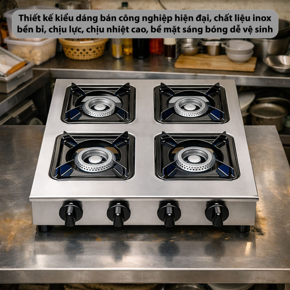 Bếp gas nấu mì cay, cơm niêu OEM 4 Họng Vuông - Hàng chính hãng