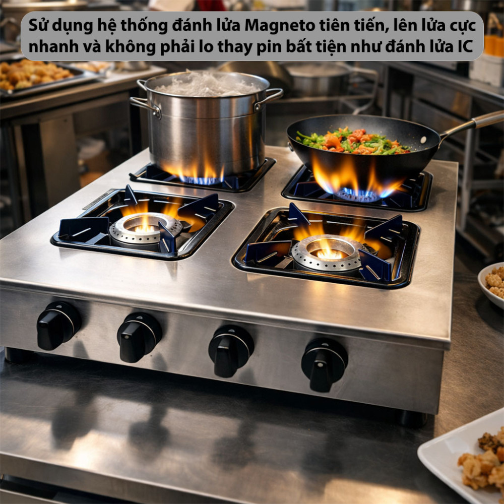 Bếp gas nấu mì cay, cơm niêu OEM 4 Họng Vuông - Hàng chính hãng