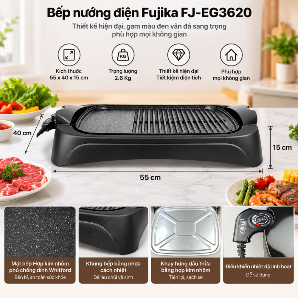 Bếp nướng điện Fujika FJ-EG3620 - Hàng chính hãng