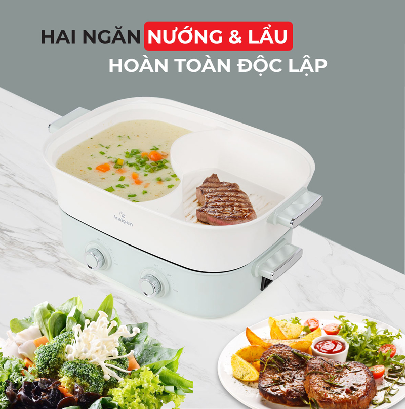 Thiết kế 2 ngăn lẩu và nướng tiện lợi