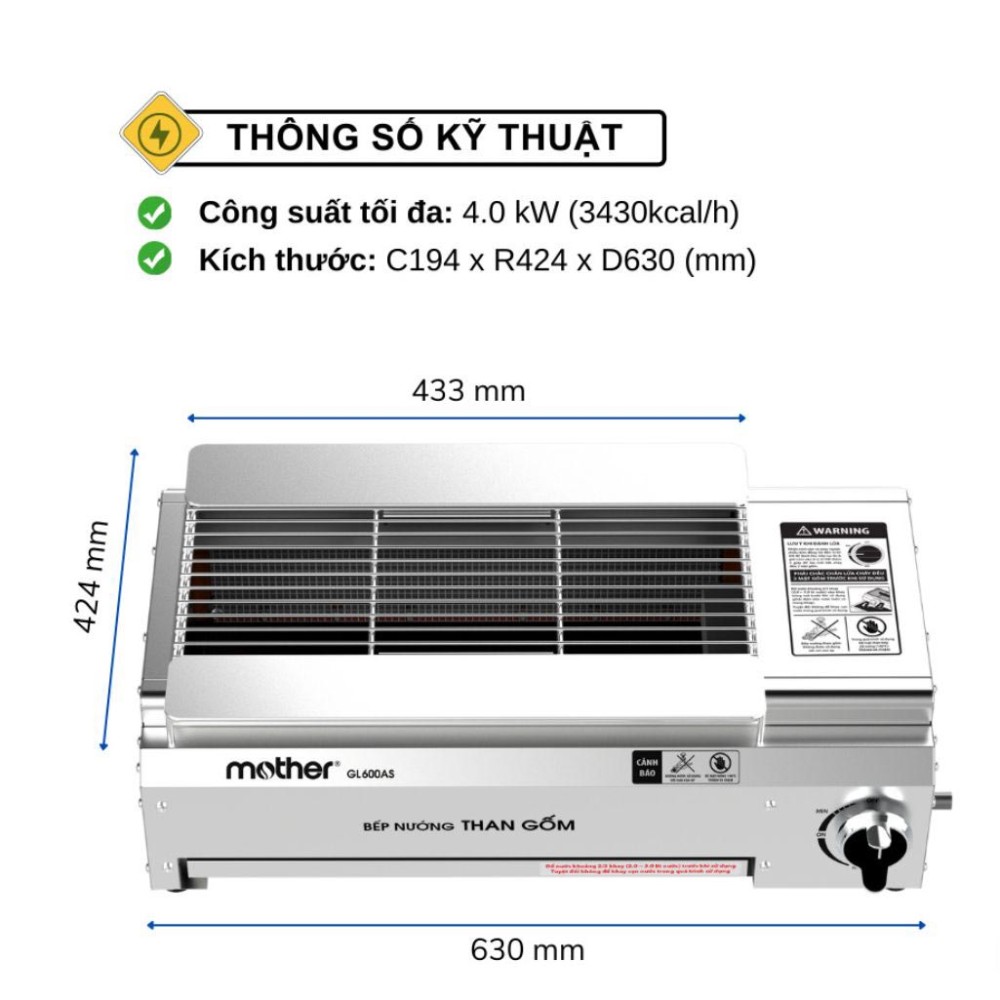 Bếp nướng than gốm NaMilux Mother GL600AS - Hàng chính hãng