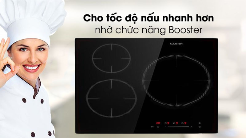 Chức năng Booster của Bếp từ 3 vùng nấu Klarstein Delicatessa