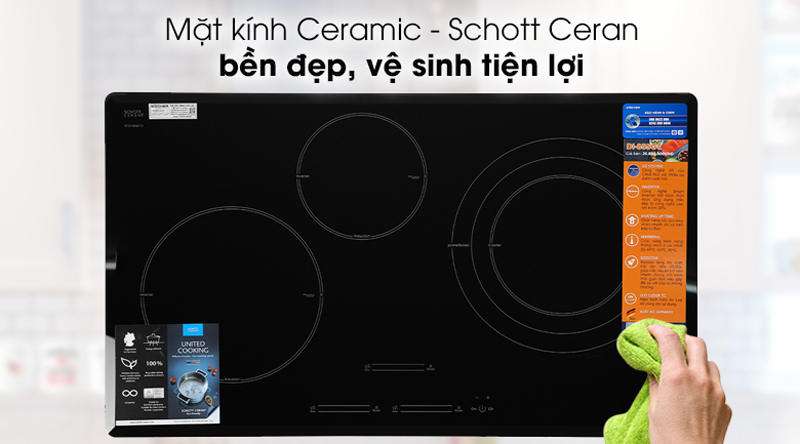 Mặt kính Ceramic của Schott Ceran - Đức, chịu lực chịu nhiệt tốt, dễ vệ sinh